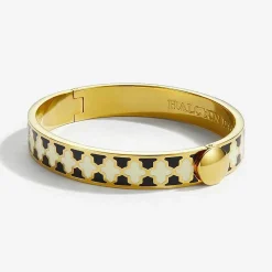 Halcyon Days Hinged Bangles*Agama Black, Cream Gold Hinged Enamel Bangle |