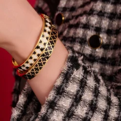 Halcyon Days Hinged Bangles*Agama Black, Cream Gold Hinged Enamel Bangle |