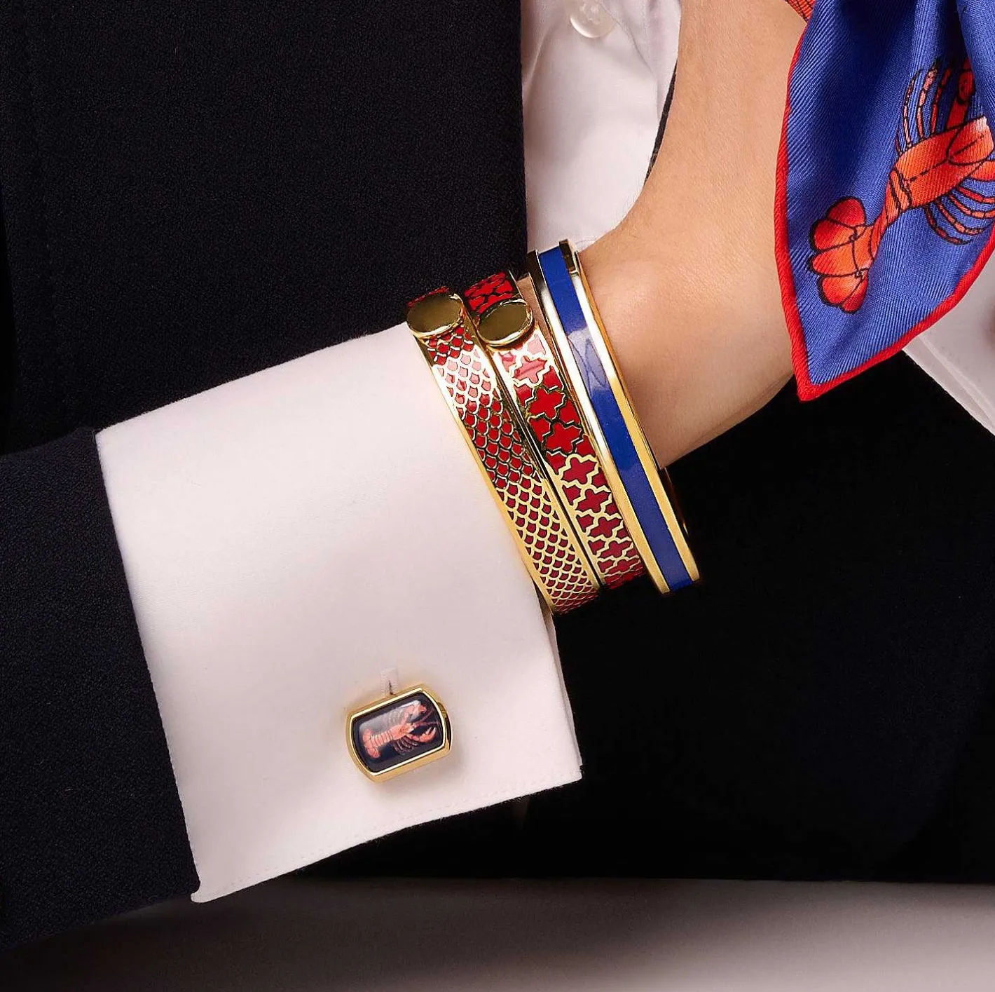 Halcyon Days Hinged Bangles*Agama Red & Gold Hinged Enamel Bangle |