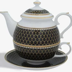 Halcyon Days Teaware*Antler Trellis Black Fine Bone China Tea For One