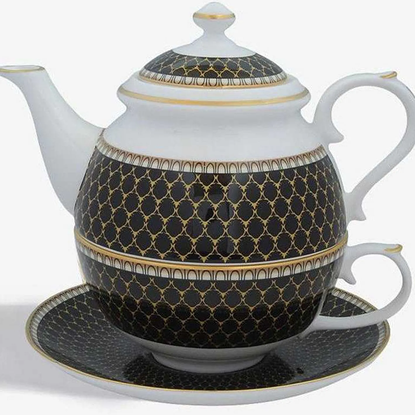 Halcyon Days Teaware*Antler Trellis Black Fine Bone China Tea For One