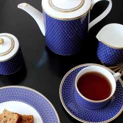 Halcyon Days Teaware*Antler Trellis Teacup & Saucer Midnight