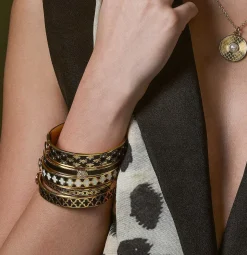 Halcyon Days Hinged Bangles*Bee Sparkle Trellis Black & Gold Bangle |