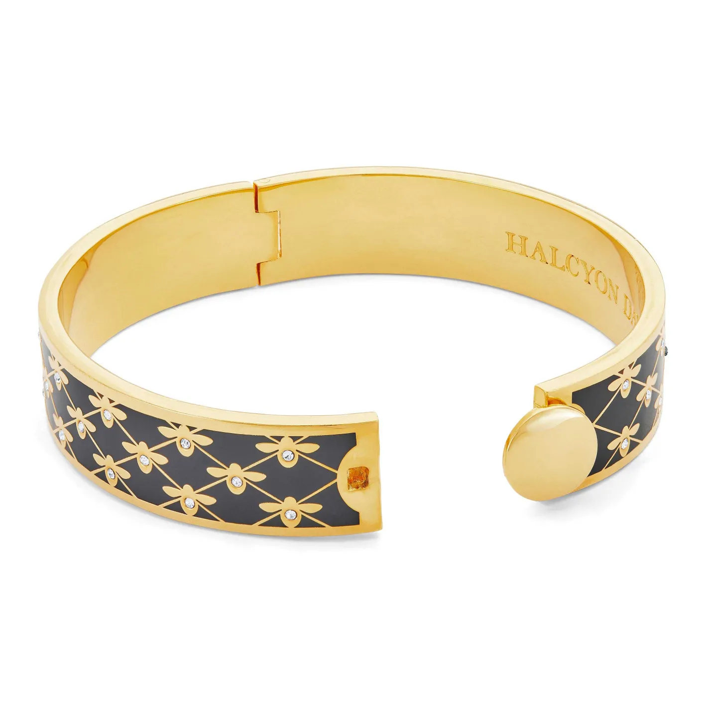 Halcyon Days Hinged Bangles*Bee Sparkle Trellis Black & Gold Bangle |