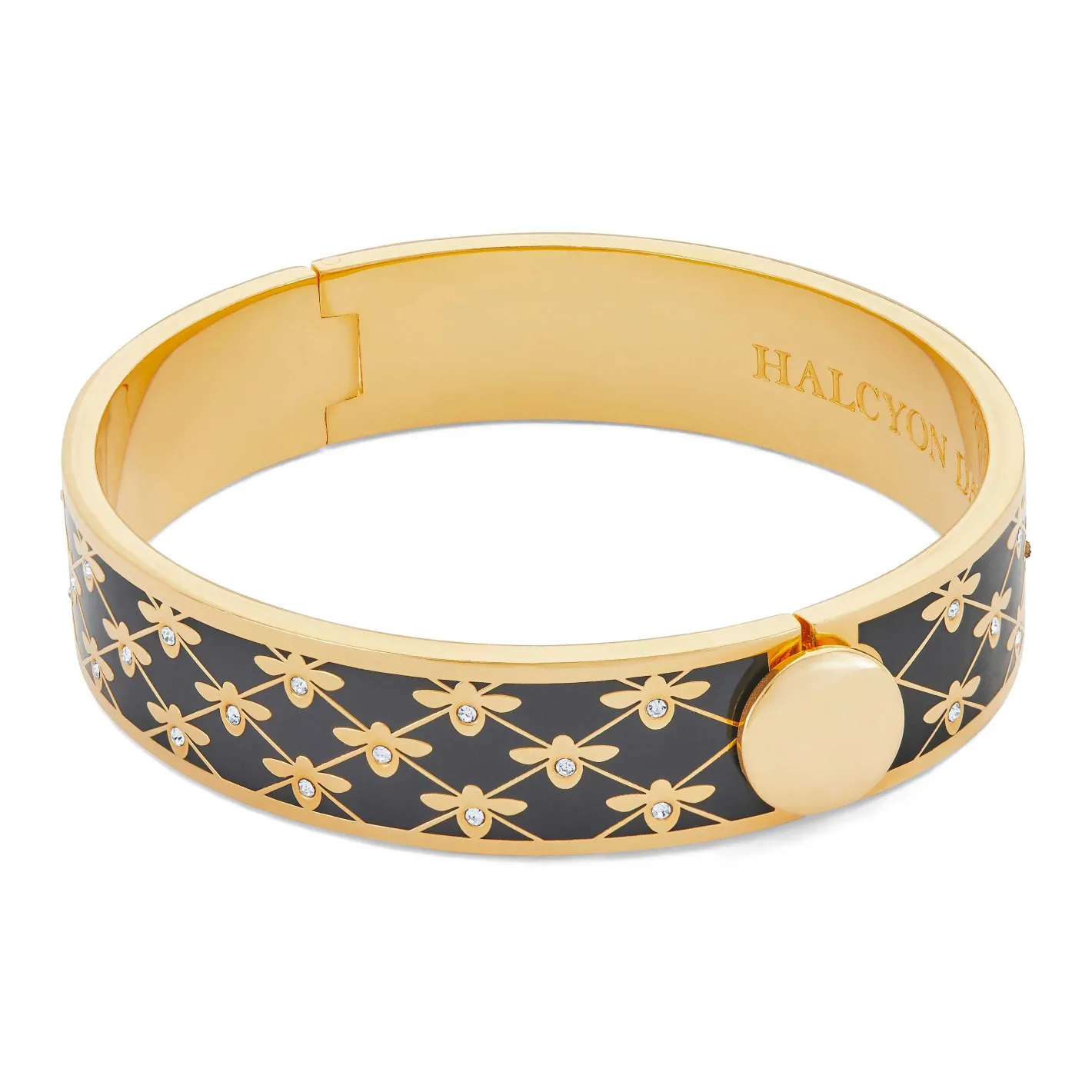 Halcyon Days Hinged Bangles*Bee Sparkle Trellis Black & Gold Bangle |