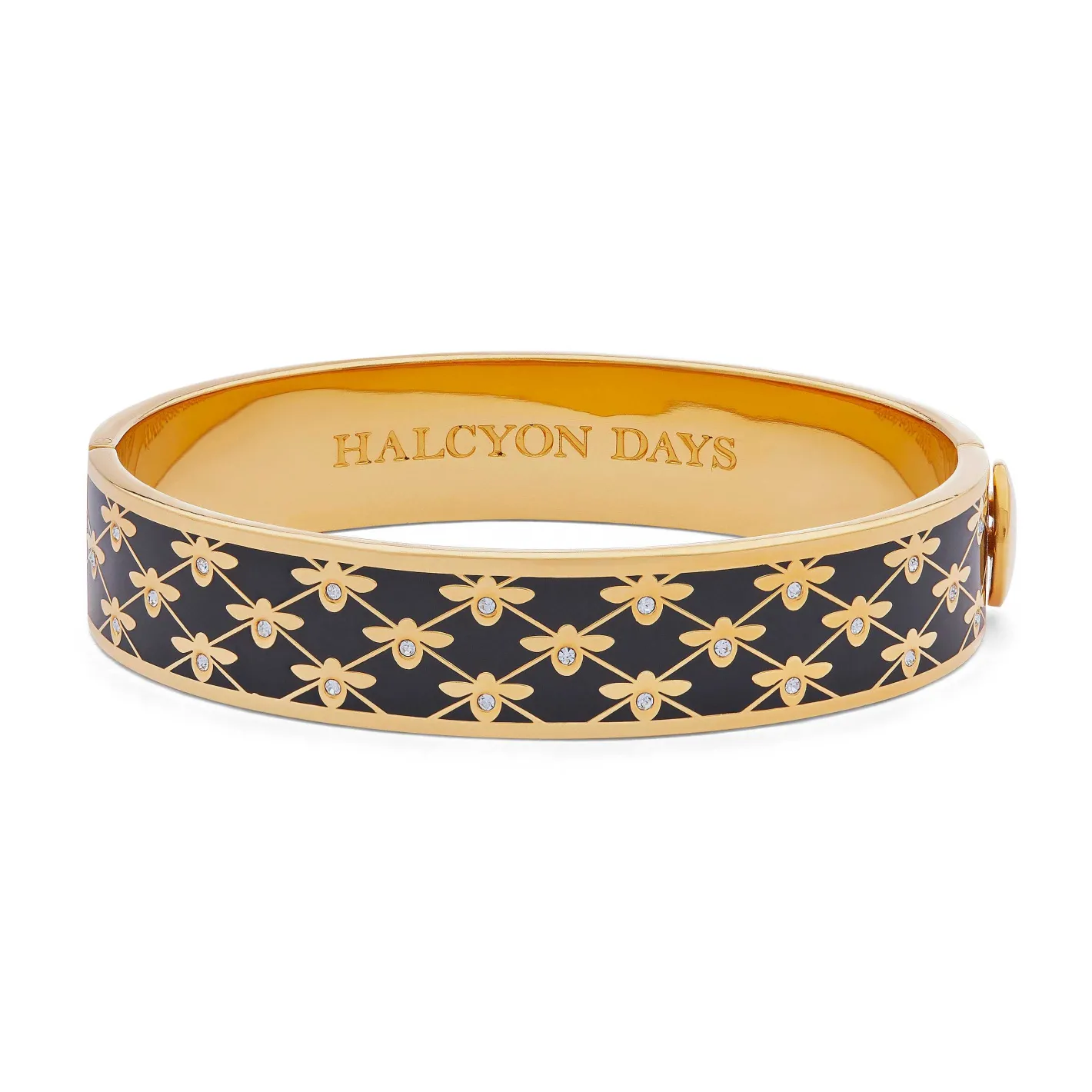 Halcyon Days Hinged Bangles*Bee Sparkle Trellis Black & Gold Bangle |