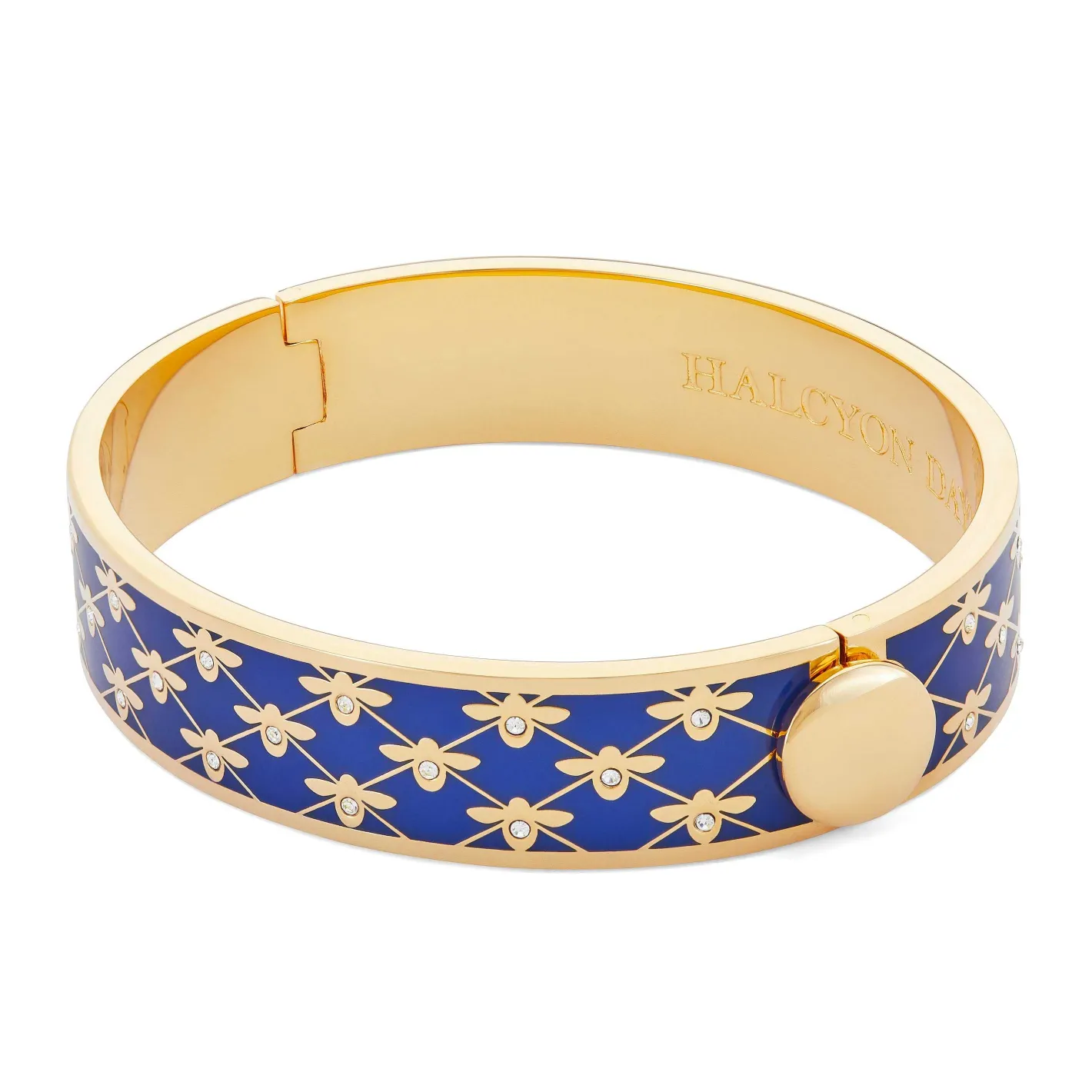 Halcyon Days Hinged Bangles*Bee Sparkle Trellis Cobalt Gold Bangle |