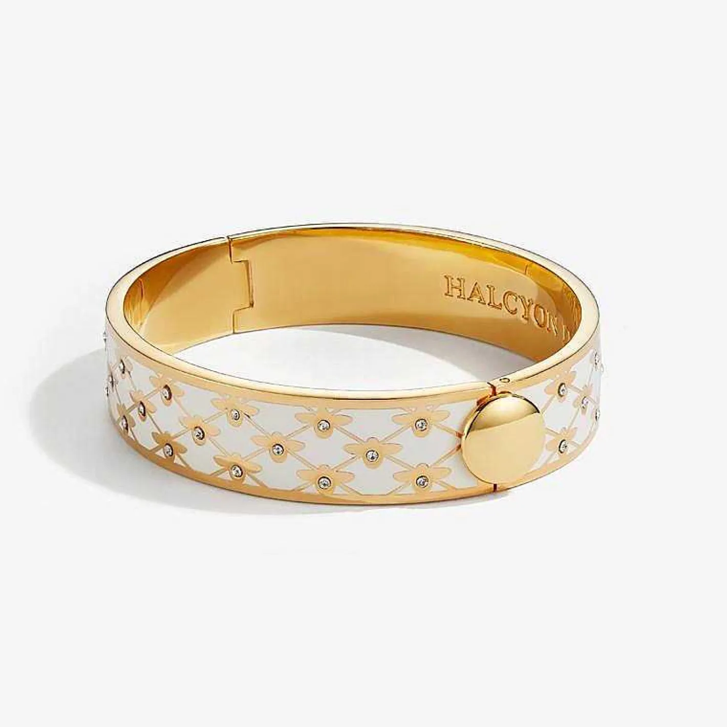 Halcyon Days Hinged Bangles*Bee Sparkle Trellis Cream & Gold Bangle |