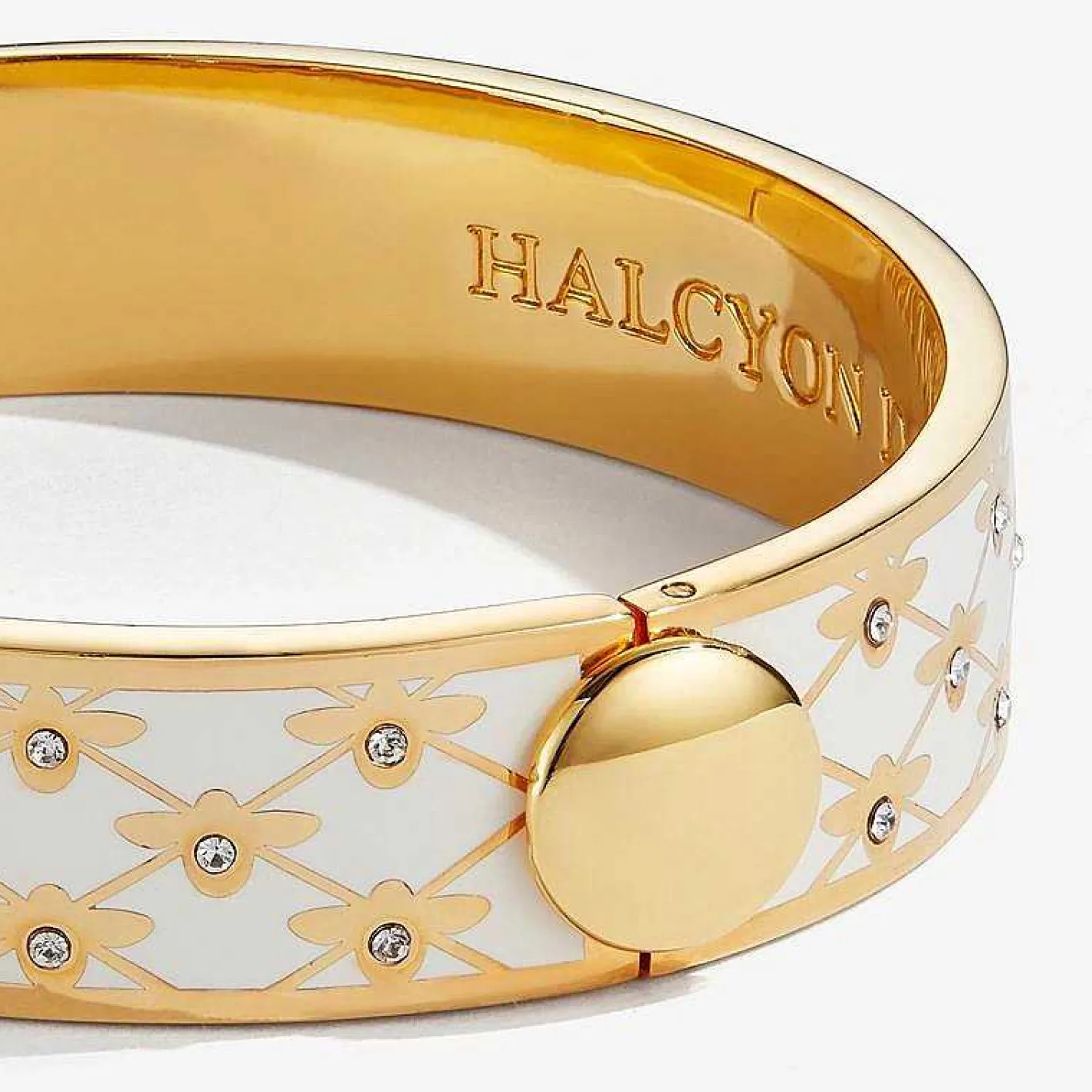 Halcyon Days Hinged Bangles*Bee Sparkle Trellis Cream & Gold Bangle |