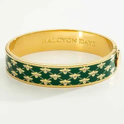 Halcyon Days Hinged Bangles*Bee Sparkle Trellis Emerald Gold Bangle |