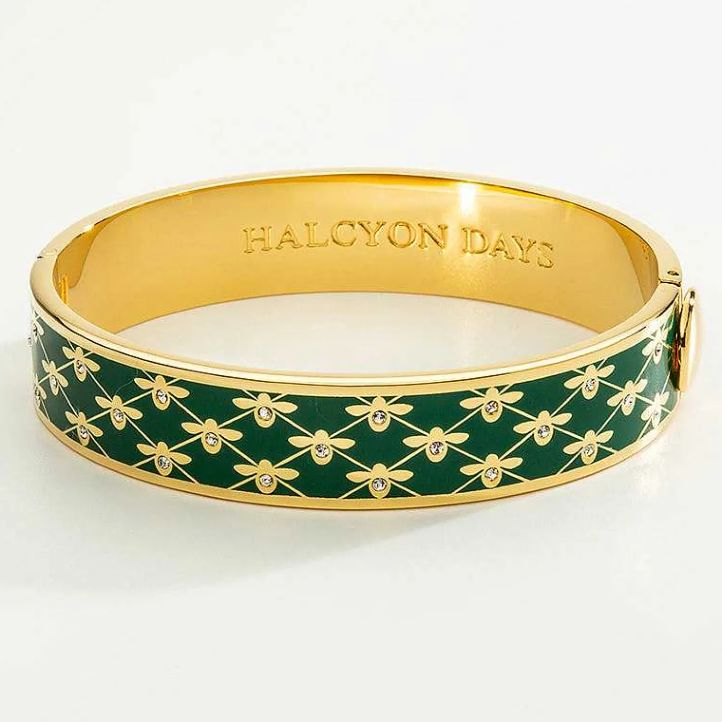 Halcyon Days Hinged Bangles*Bee Sparkle Trellis Emerald Gold Bangle |