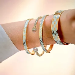 Halcyon Days Hinged Bangles*Bee Sparkle Trellis Forget-Me-Not & Gold Bangle |