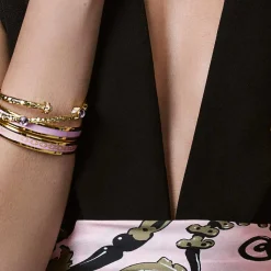 Halcyon Days Torque Bangles*Cabochon Rose Quartz & Gold Push-On Bangle |