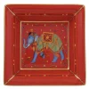 Halcyon Days Trinket Trays & Boxes*Ceremonial Indian Elephant Red Square Tray