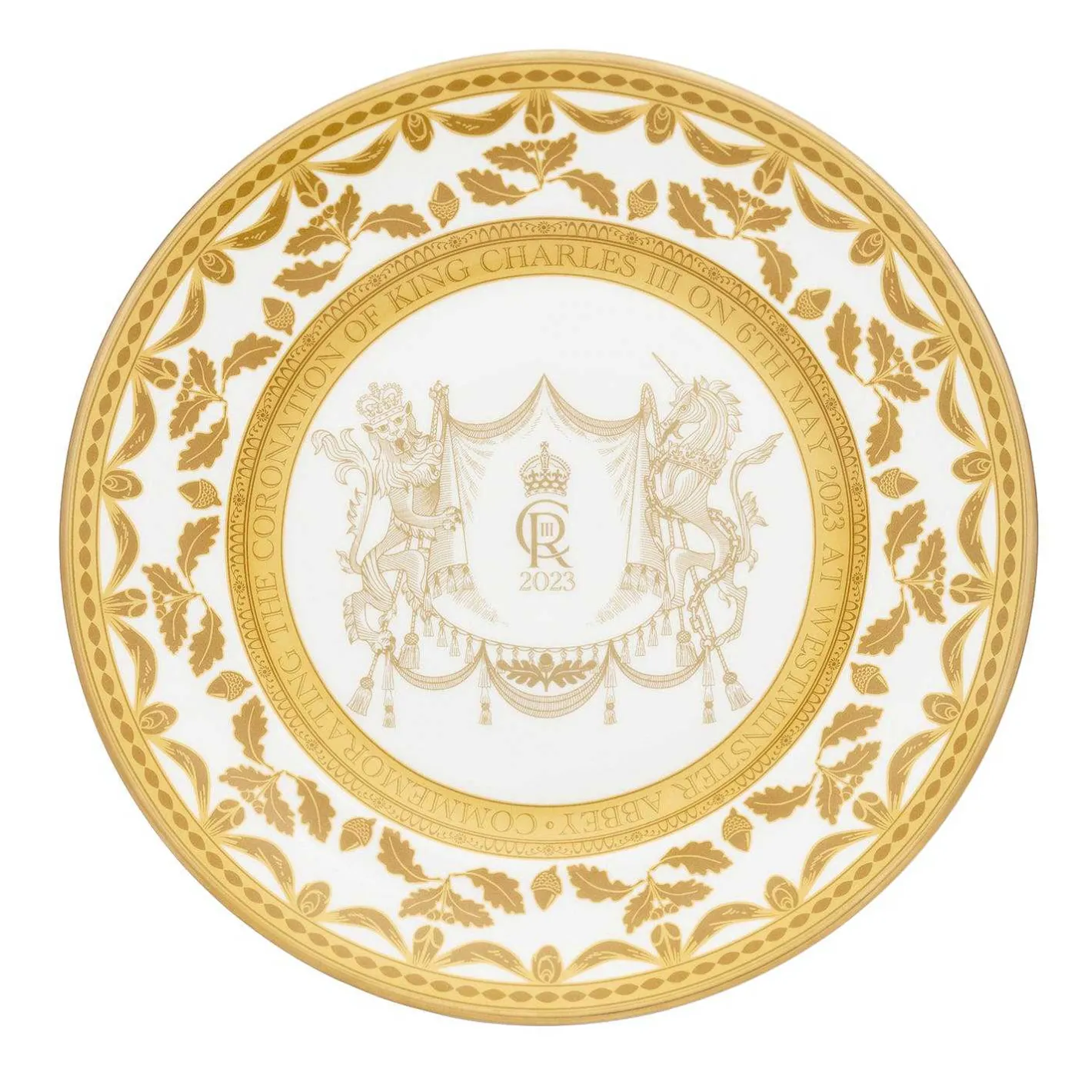 Halcyon Days The Royal Family*Coronation Gold 10" Presentation Plate