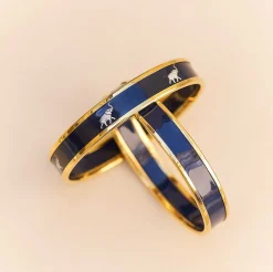 Halcyon Days Enamel Bangles*Elephant Enamel Bangle In Navy & Gold |