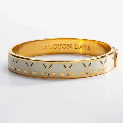 Halcyon Days Hinged Bangles*Golf Club Cream & Gold Hinged Enamel Bangle