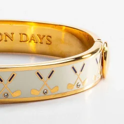 Halcyon Days Hinged Bangles*Golf Club Cream & Gold Hinged Enamel Bangle