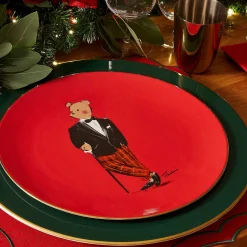 Halcyon Days Hal The Bear*Hal The Bear 10" Coupe Plate, Red |