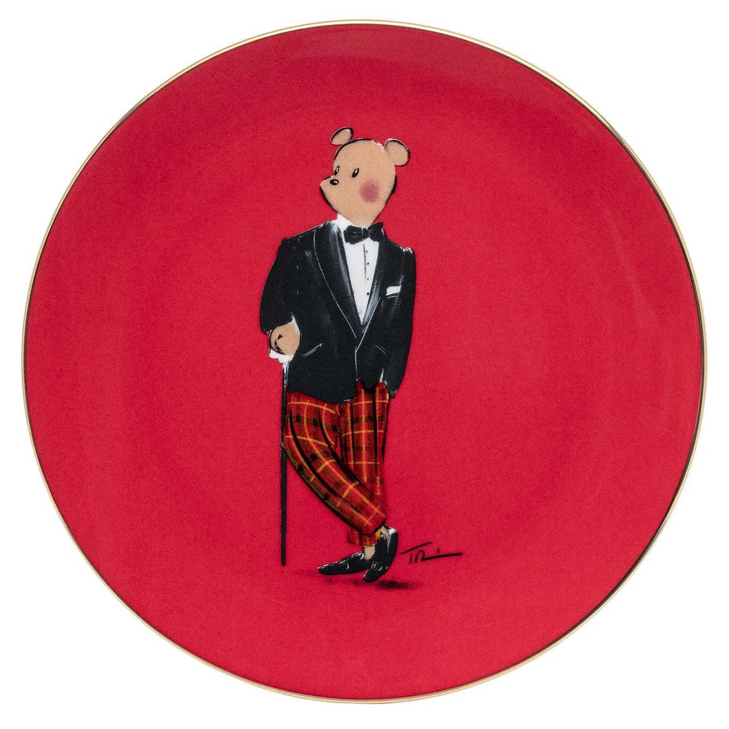 Halcyon Days Hal The Bear*Hal The Bear 10" Coupe Plate, Red |