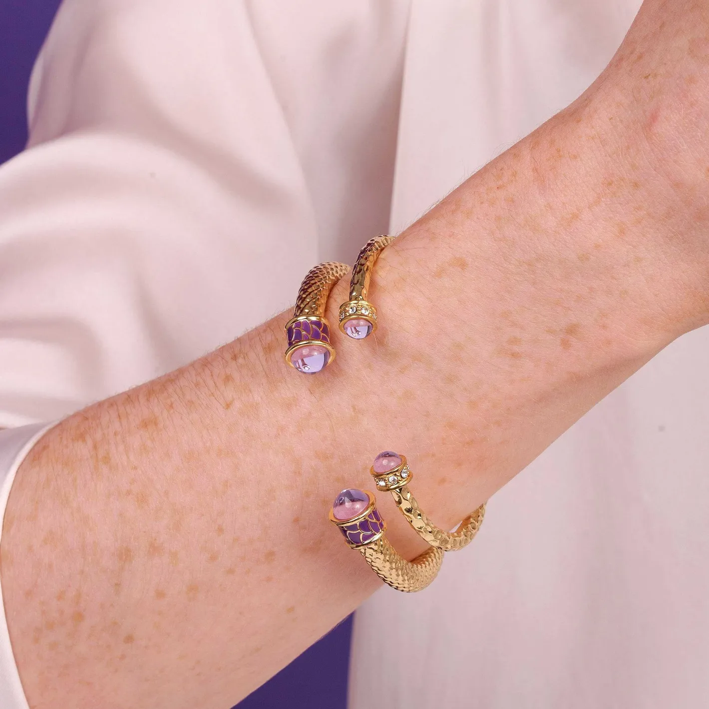 Halcyon Days Torque Bangles*Hammered Torque Amethyst & Gold Bangle |