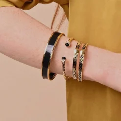 Halcyon Days Torque Bangles*Hammered Torque Black & Gold Bangle |