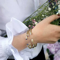 Halcyon Days Torque Bangles*Hammered Torque Forget-Me-Not & Gold Bangle |