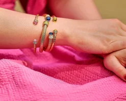 Halcyon Days Torque Bangles*Hammered Torque Rose Quartz & Gold Bangle