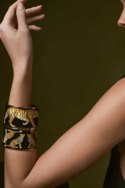 Halcyon Days Enamel Bangles*Leopard Enamel Cuff Bangle Black & Gold |