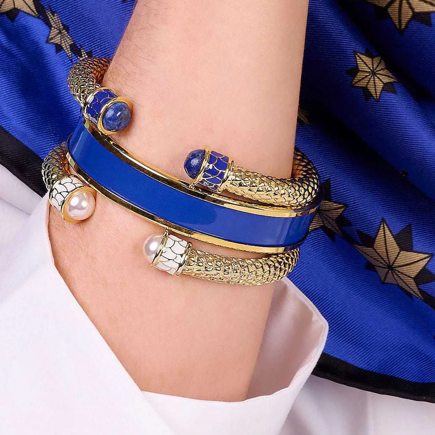 Halcyon Days Torque Bangles*Minoan Torque Cobalt & Gold Bangle