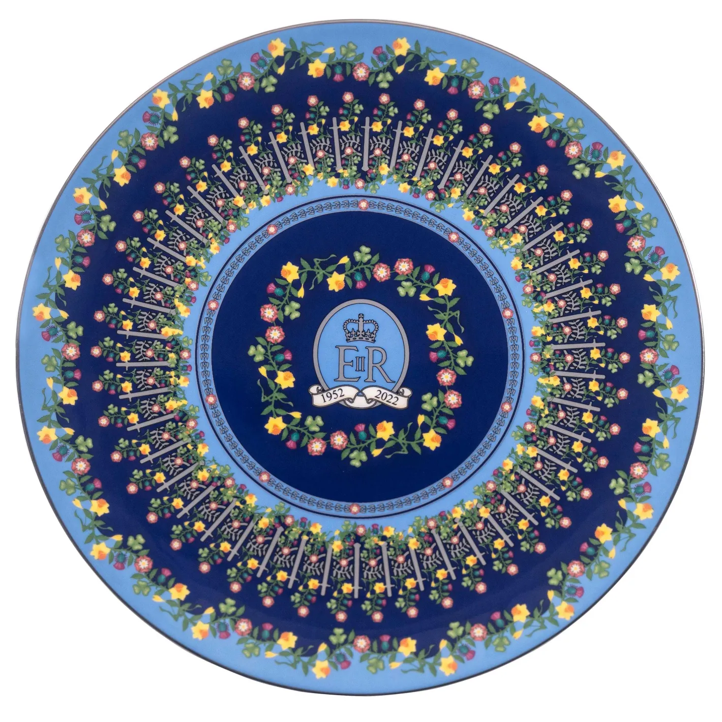 Halcyon Days The Royal Family*Platinum Jubilee Flowers Of The Realm 10" Presentation Coupe Plate