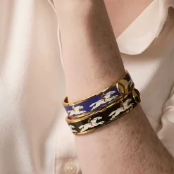Halcyon Days Hinged Bangles*Race Horse Cobalt & Cream Bangle