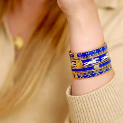 Halcyon Days Hinged Bangles*Race Horse Cobalt & Cream Bangle