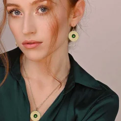 Halcyon Days Necklaces & Earrings*Salamander Cabochon Emerald & Gold Necklace