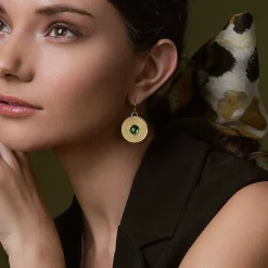 Halcyon Days Necklaces & Earrings*Salamander Cabochon Emerald & Gold Earrings