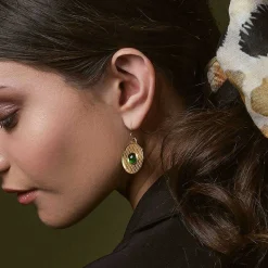 Halcyon Days Necklaces & Earrings*Salamander Cabochon Emerald & Gold Earrings