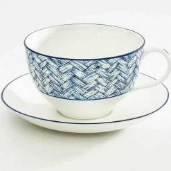 Halcyon Days Teaware*Serengeti Basket Weave Breakfast Cup & Saucer