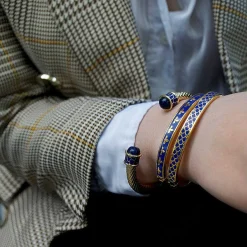 Halcyon Days Hinged Bangles*Skinny Bee Cobalt & Gold Bangle |