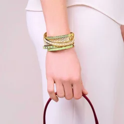 Halcyon Days Enamel Bangles*Skinny Bee Cream & Gold Enamel Bangle |