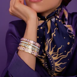 Halcyon Days Hinged Bangles*Skinny Cabochon Pearl Forget-Me-Not & Gold Bangle