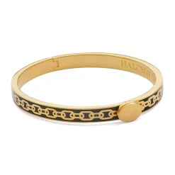 Halcyon Days Hinged Bangles*Skinny Chain Black & Gold Bangle |