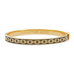 Halcyon Days Hinged Bangles*Skinny Chain Black & Gold Bangle |