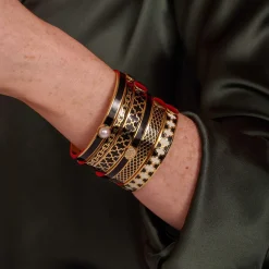 Halcyon Days Hinged Bangles*Skinny Chain Black & Gold Bangle |