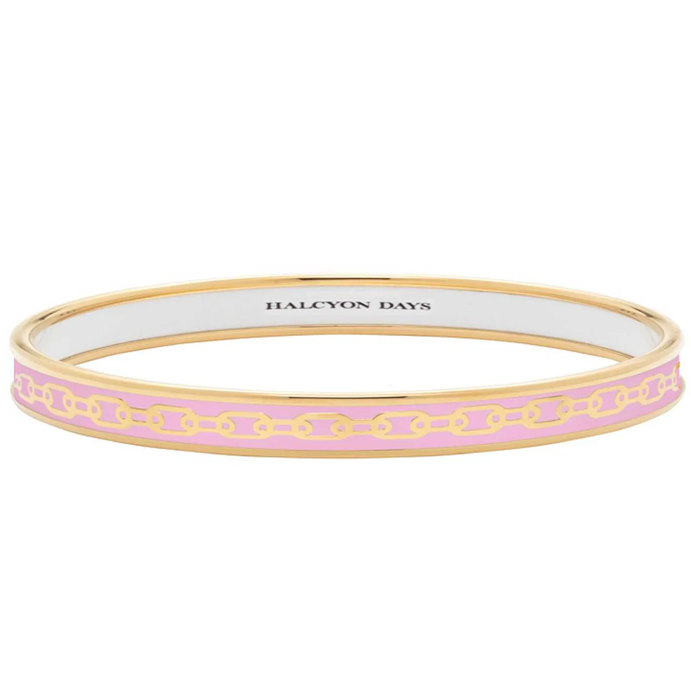 Halcyon Days Enamel Bangles*Skinny Chain Pale Pink & Gold Enamel Bangle |