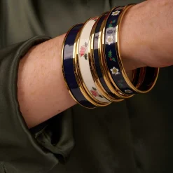 Halcyon Days Enamel Bangles*Skinny Navy & Gold Enamel Bangle |