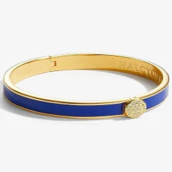 Halcyon Days Hinged Bangles*Skinny Pave Button Cobalt & Gold Bangle |