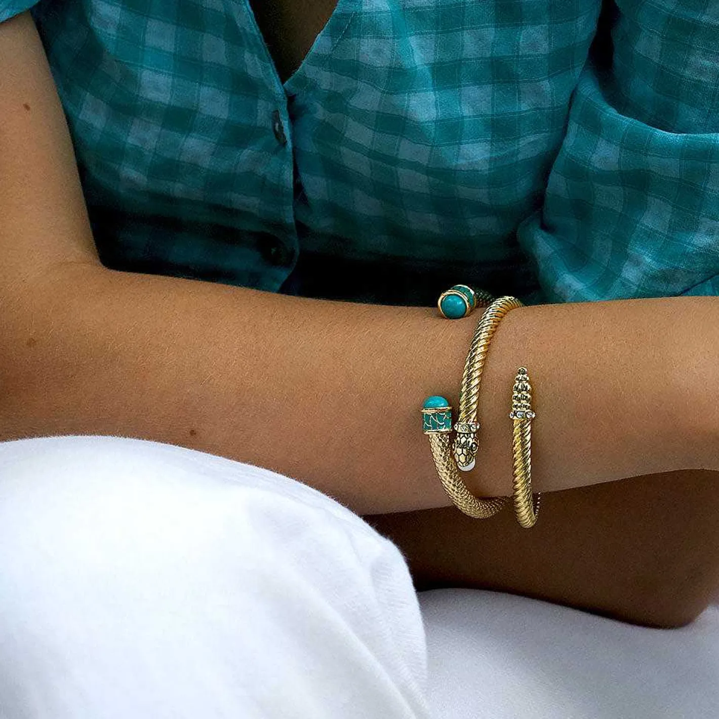 Halcyon Days Hinged Bangles*Snake Twist Cream & Gold Bangle |