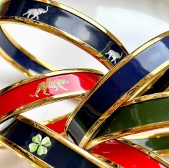 Halcyon Days Enamel Bangles*Tiger Enamel Bangle In Red & Gold |