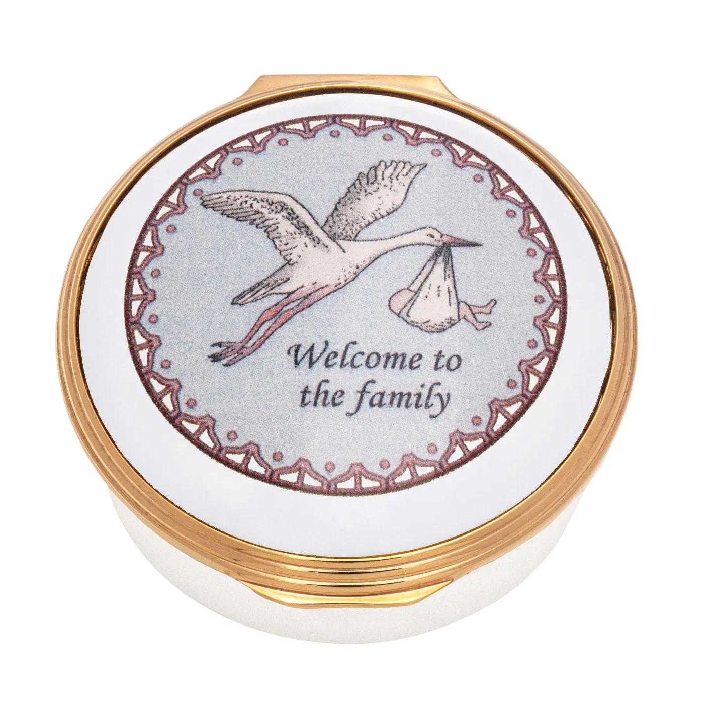 Halcyon Days Message & Occasions*Welcome To The Family Enamel Box |